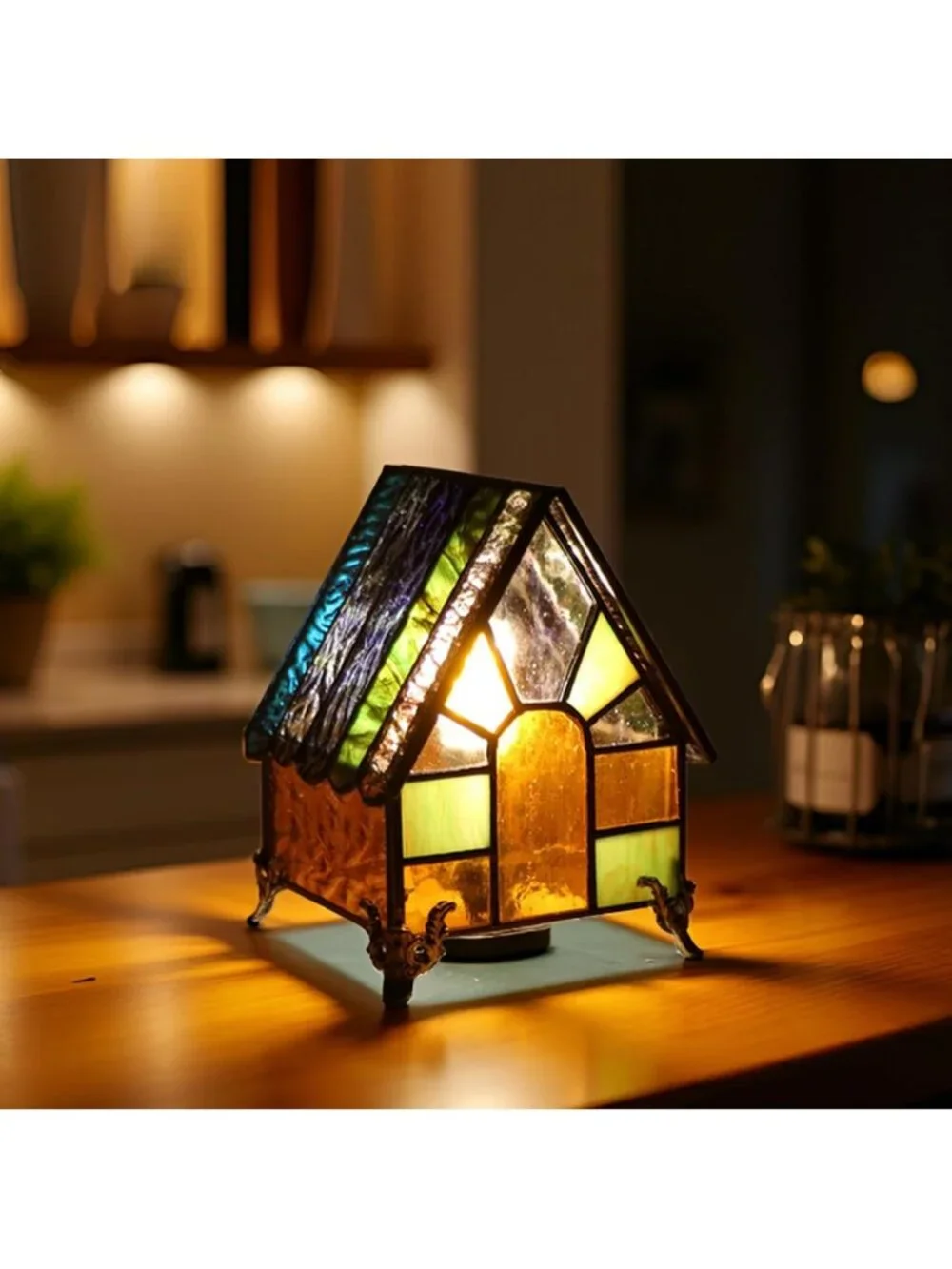 Mini Stained Glass Lighthouse Table Lamp - Retro Decorative Light for Home